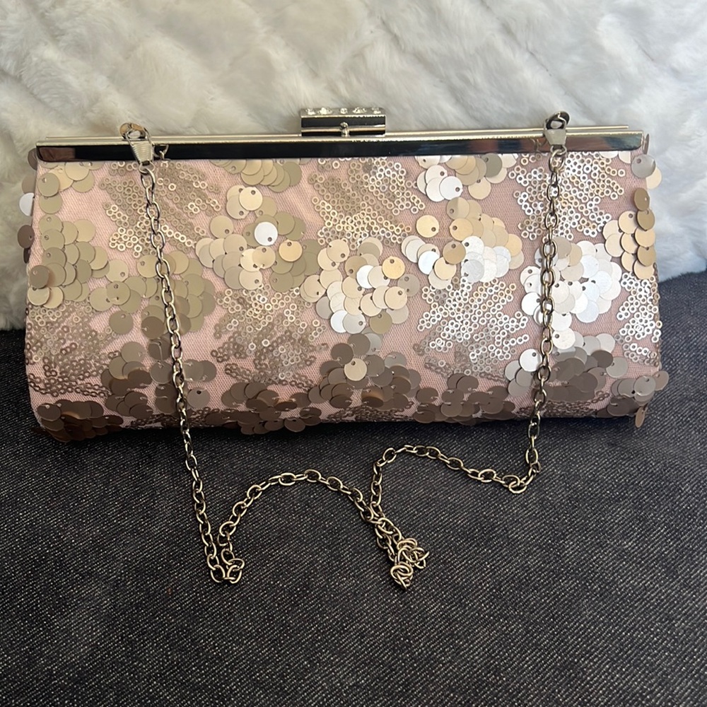 Pink and silver clutch